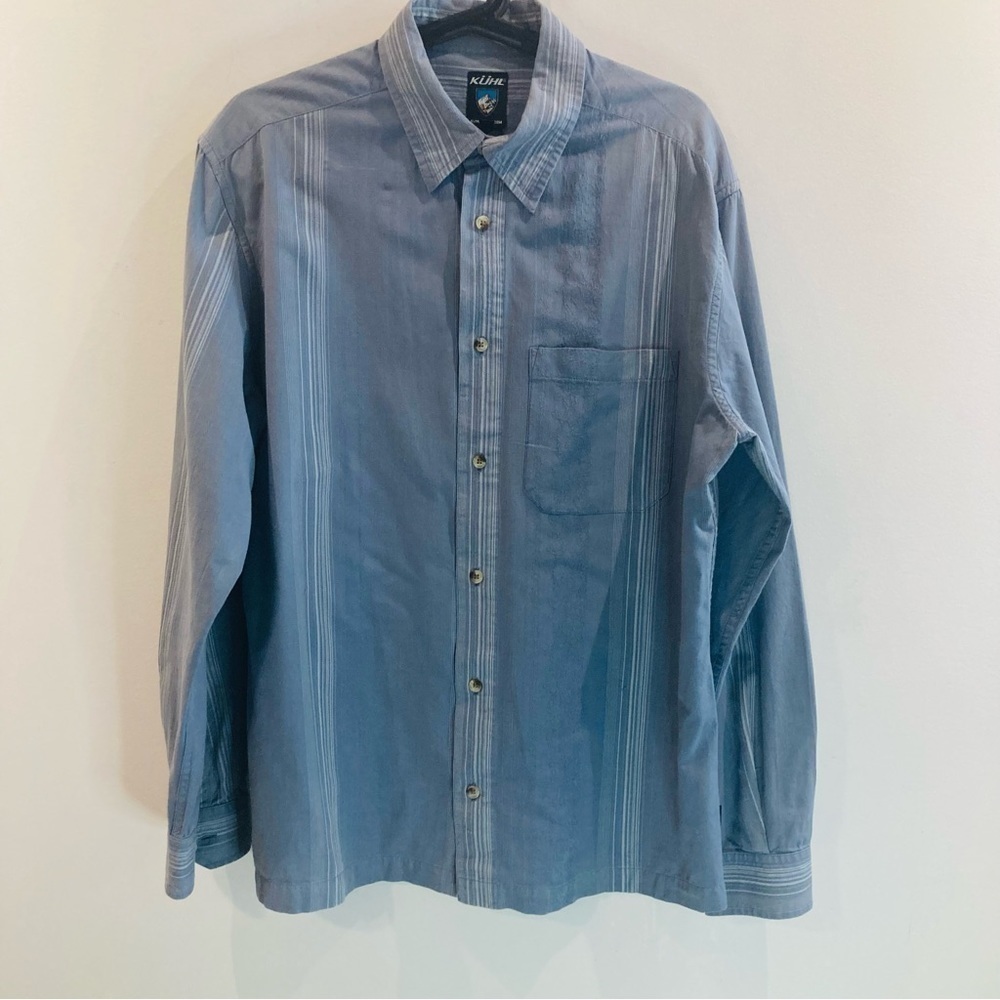 KUHL Sz L Long Sleeve Pockets Button Down 100% Cotton Shirt